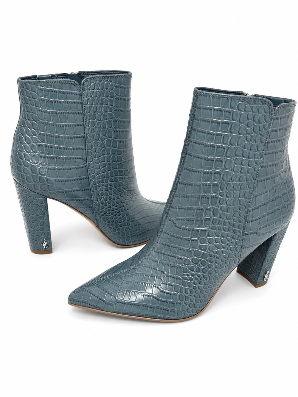 Sam Edelman Raelle Grey Croc Embossed Leather Pointed Toe Ankle Booties 8.5 M NI